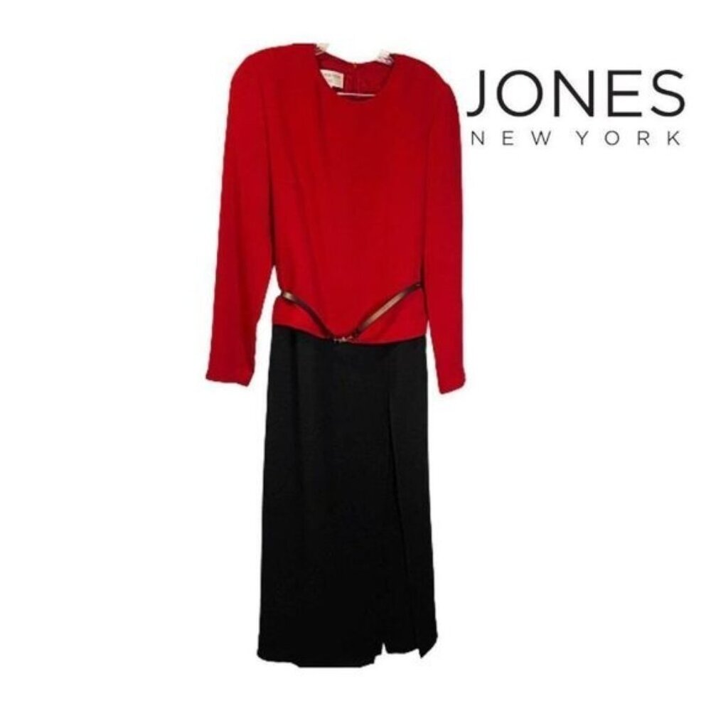 Jones New York Dress Women's Long Sleeve Belt Waist‎ Dress Slit